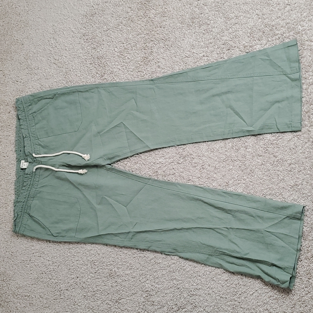 New Roxy Women pants hiking lightweight casual beach green adjustable sz XL
